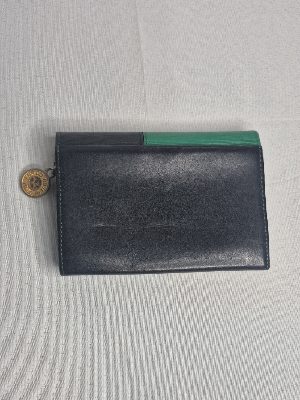 ENRICO COVERI Green & Black Colorblock Leather Wallet Made In Italy - Picture 6 of 16